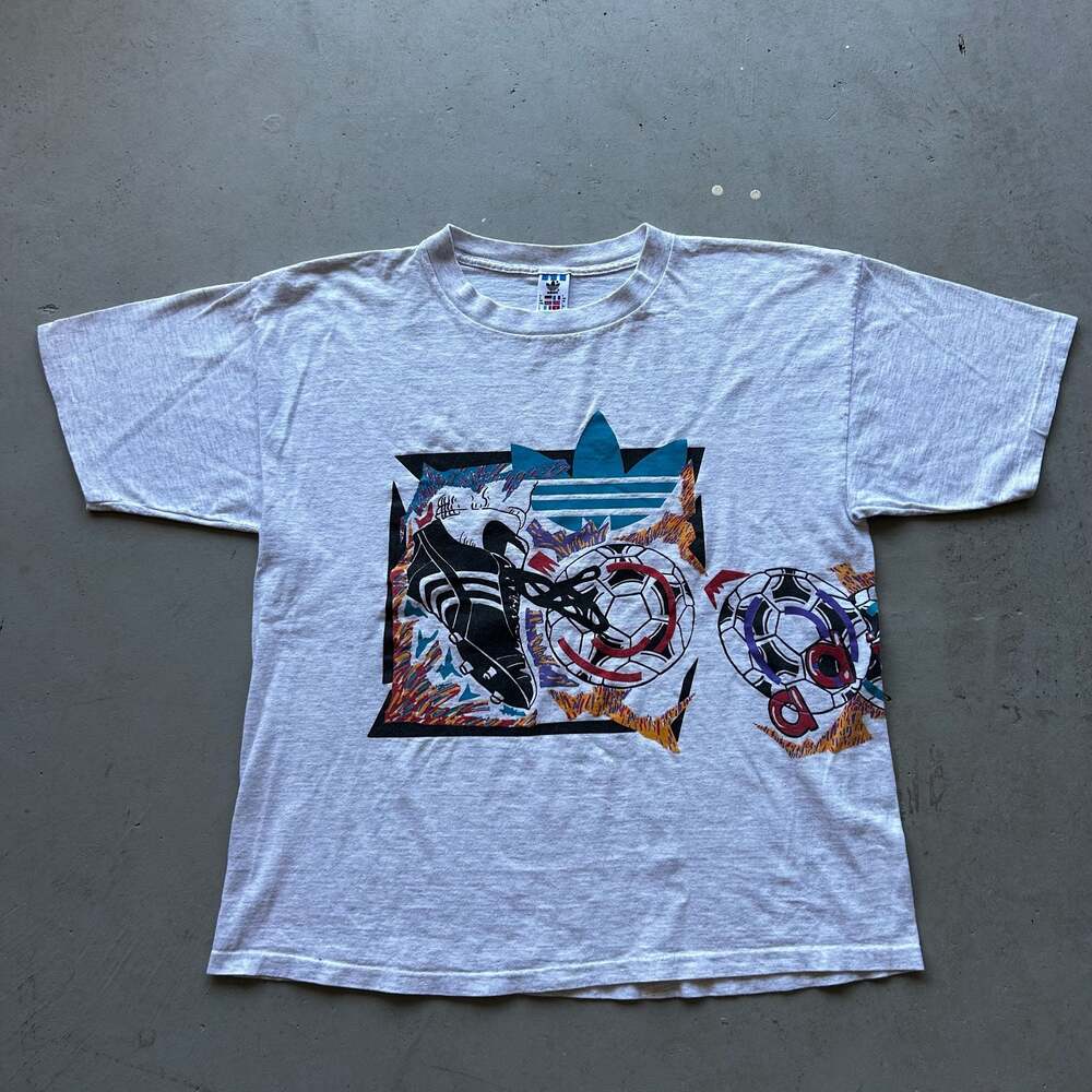 Vintage 90s Made in USA Adidas Trefoil Soccer Graphic T-Shirt